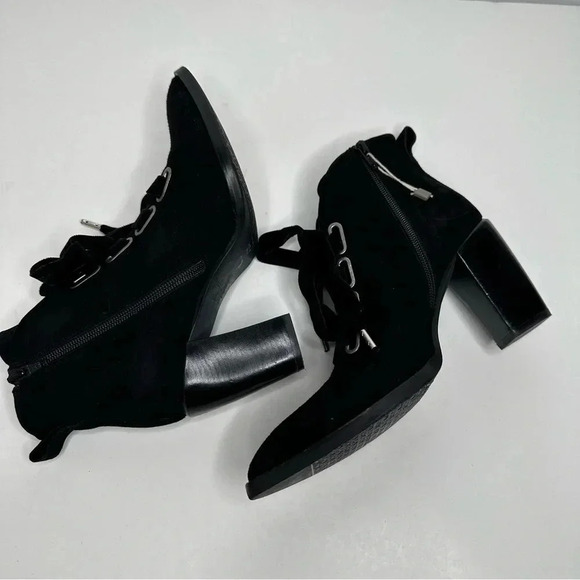 ZINDA Spain Black Suede Wide Ribbon Lace-Up Heeled Booties Side 37 - Picture 6 of 11